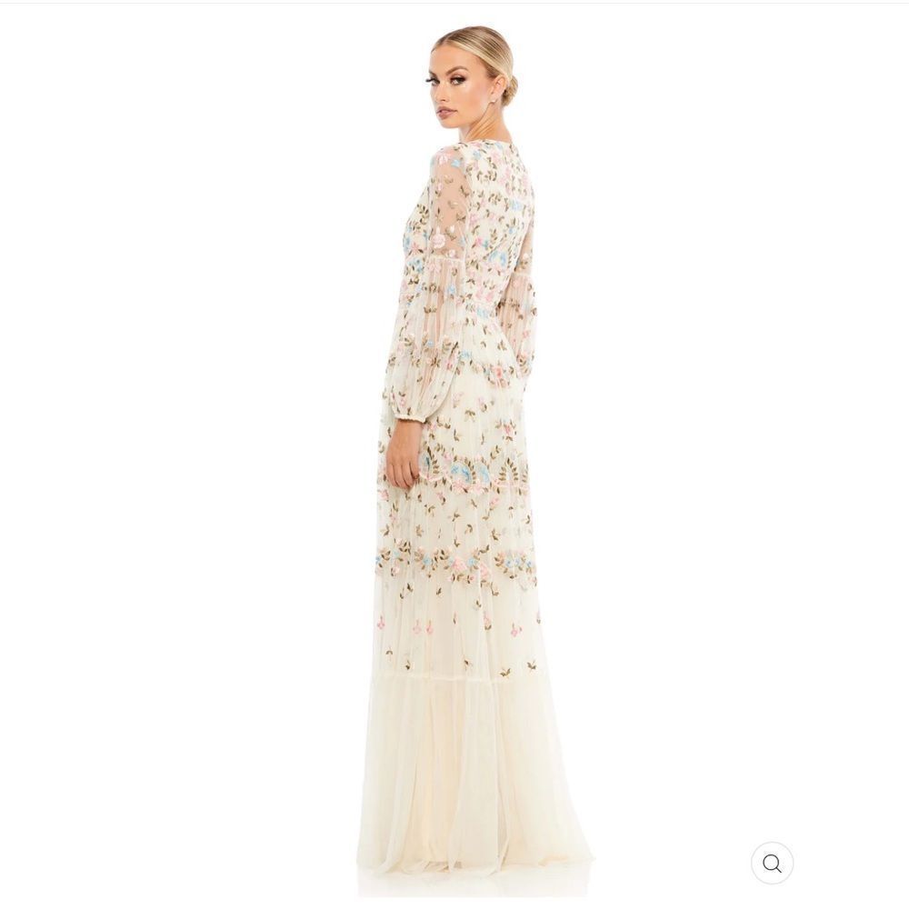 Mac Duggal 35111 Womens Ivory Embroidered Blouson Sleeve Boho Gown Dress - Picture 4 of 16